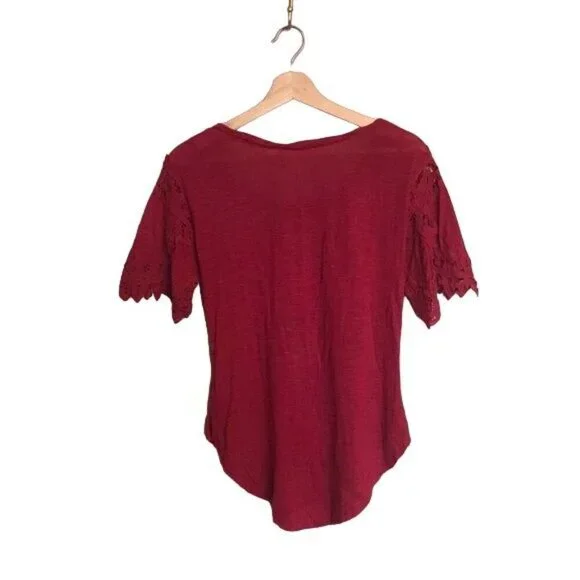 Free People Mallary's Battenburg Raspberry Lace Sleeve Top - Picture 6 of 8